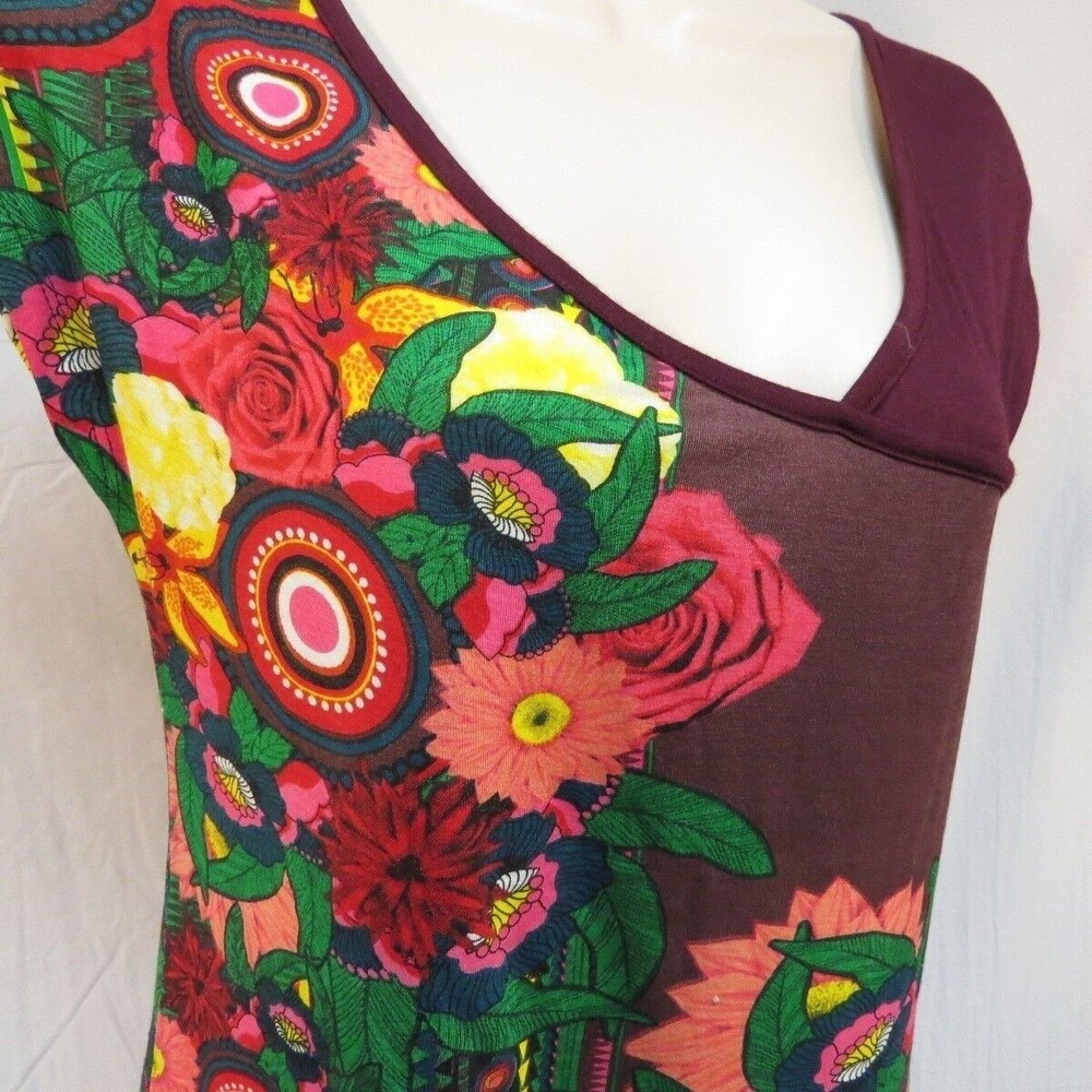 SMASH! From BCN Evelin T-Shirt Wine Floral Multicolor Boho Size Large NWT